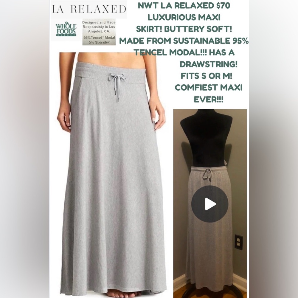 NWT LA RELAXED X WHOLE FOODSS HRAY MAXI SKIRT W/ DRAWSTRING! 95% TENCEL MODAL!